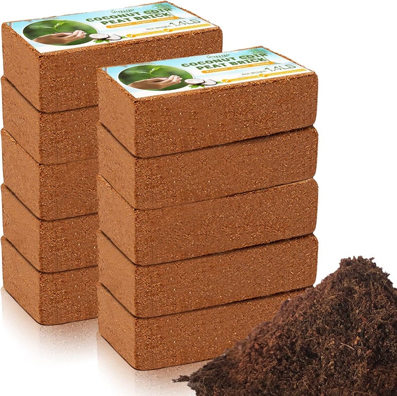 Legigo Pack of 10 Organic Coco Coir Bricks- 100% Natural Compressed Coco Peat Brick Coconut Fiber Substrate with Low EC&pH Balance, Plant Soil Enhance Root Growth for Herbs, Flowers, House Plants - Image 1